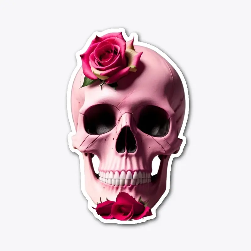 Pink rosy skull die cut sticker 