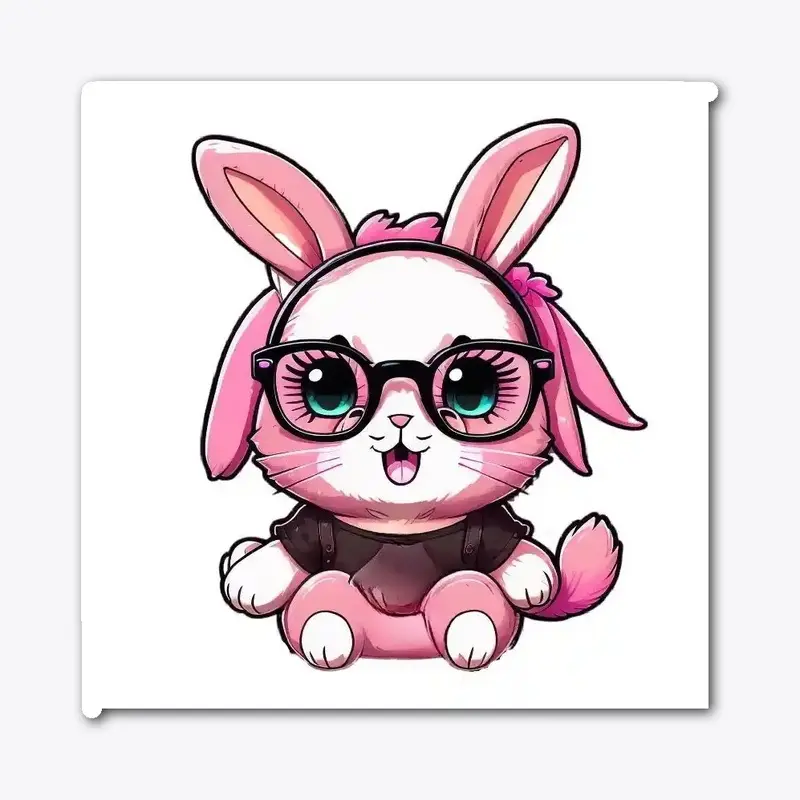 Kawaii happy pink bunny sticker